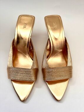 Zara Shimmery Gold Pointed-Toe Slip-On Mules